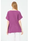 Kadın %100 Pamuklu T-Shirt (Kolye Hediyeli)-Mor