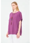 Kadın %100 Pamuklu T-Shirt (Kolye Hediyeli)-Mor