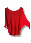 Kadın Merserize Triko Bluz Oversize Salaş Kalıp 38-52 Beden Uyumlu-Kırmızı