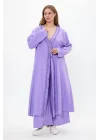 Keten tek düğmeli fırfılı oversize ikili takım-Mor