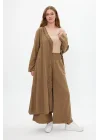 Keten tek düğmeli fırfılı oversize ikili takım-Kamel