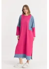 Kot parçalı oversize elbise-Pembe