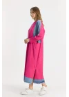 Kot parçalı oversize elbise-Pembe