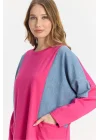 Kot parçalı oversize elbise-Pembe
