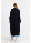 Kot parçalı oversize elbise-Siyah