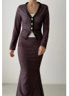 Leopar Desenli Hırka Etek Takım-Bordo