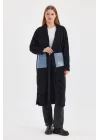 Peluş Kot Garnili Kaftan-Siyah