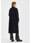 Peluş Kot Garnili Kaftan-Siyah