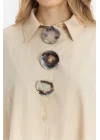 Sardunya oversize uzun tunik gömlek-Krem