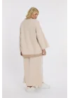 Şerit detay etekli takım-bej