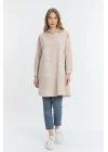 Şili çiçek figürlü oversize kadın gömlek-Bej