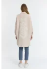 Şili çiçek figürlü oversize kadın gömlek-Bej