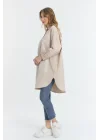 Şili çiçek figürlü oversize kadın gömlek-Bej