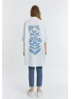 Şili çiçek figürlü oversize kadın gömlek-Beyaz
