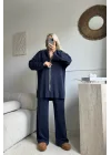 Lacivert Simli fermuarlı oversize 38/42 uyumlu triko takım