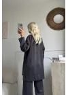 Füme Simli fermuarlı oversize 38/42 uyumlu triko takım