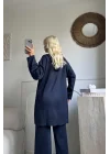 Lacivert Simli fermuarlı oversize 38/42 uyumlu triko takım