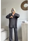 Füme Simli fermuarlı oversize 38/42 uyumlu triko takım