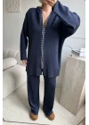 Lacivert Simli fermuarlı oversize 38/42 uyumlu triko takım