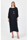 Tencel tokalı kadın elbise-siyah
