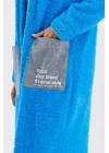 Peluş Kot Garnili Kaftan-Mavi