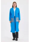 Peluş Kot Garnili Kaftan-Mavi