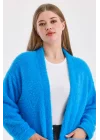 Peluş Kot Garnili Kaftan-Mavi
