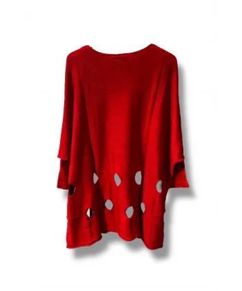 %100 Pamuk Triko Tunik Bluz– 38-52 Beden Uyumlu-Kırmızı