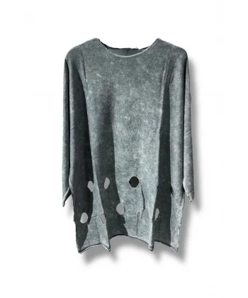 %100 Pamuk Triko Tunik Bluz– 38-52 Beden Uyumlu-Gri