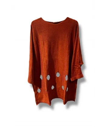 %100 Pamuk Triko Tunik Bluz– 38-52 Beden Uyumlu -Kiremit