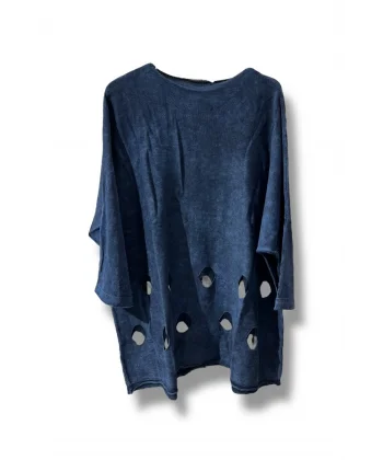 %100 Pamuk Triko Tunik Bluz– 38-52 Beden Uyumlu-Lacivert