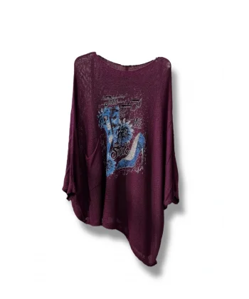 Kadın Merserize Triko Bluz – Oversize Rahat Kalıp, Baskılı Bluz (38-48 Beden)