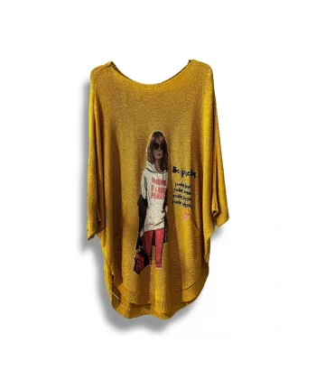 Kadın Merserize Triko Bluz – Oversize Rahat Kalıp, Baskılı Bluz (38-48 Beden)