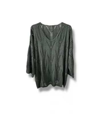 Oversize Ajurlu Merserize Triko Bluz Kadın V Yaka (38-52 Beden Uyumlu)