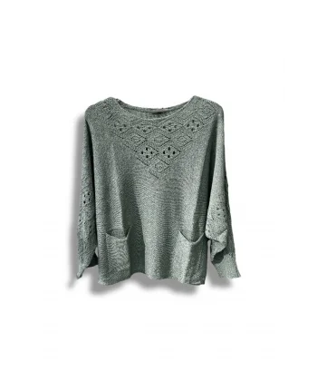Oversize Merserize Triko Cepli ve Ajurlu Tasarım Bluz- 38-52 Beden Arası Uyumlu