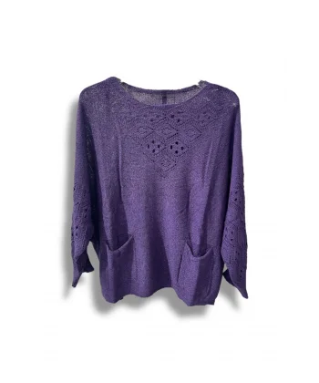 Oversize Merserize Triko Cepli ve Ajurlu Tasarım Bluz- 38-52 Beden Arası Uyumlu
