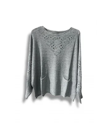 Oversize Merserize Triko Cepli ve Ajurlu Tasarım Bluz- 38-52 Beden Arası Uyumlu