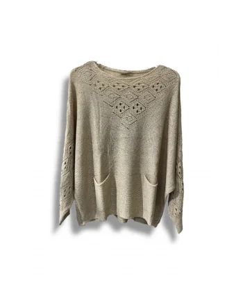 Oversize Merserize Triko Cepli ve Ajurlu Tasarım Bluz- 38-52 Beden Arası Uyumlu