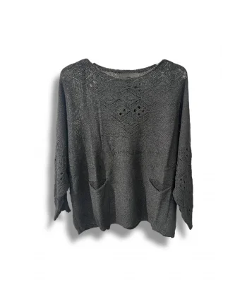 Oversize Merserize Triko Cepli ve Ajurlu Tasarım Bluz- 38-52 Beden Arası Uyumlu