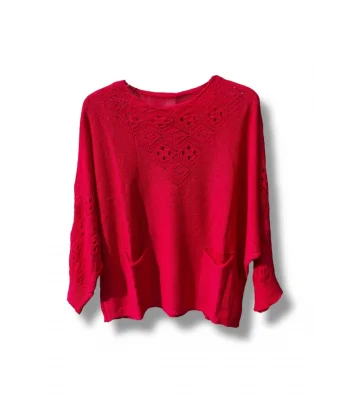 Oversize Merserize Triko Cepli ve Ajurlu Tasarım Bluz (38-52 uyumlu)