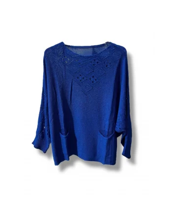 Oversize Merserize Triko Cepli ve Ajurlu Tasarım Bluz (38-52 uyumlu)