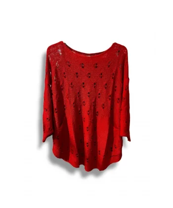 Oversize Merserize Triko Bluz - Delikli Desenli Kazak (38-52 Beden)