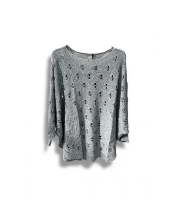 Oversize Merserize Triko Bluz - Delikli Desenli Kazak (38-52 Beden)