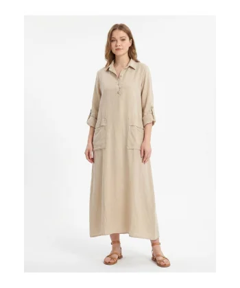 Kadın %100 Pamuk Oversize Maxi Elbise 38/48 Beden Uyumlu Cep Detaylı Rahat Kalıp