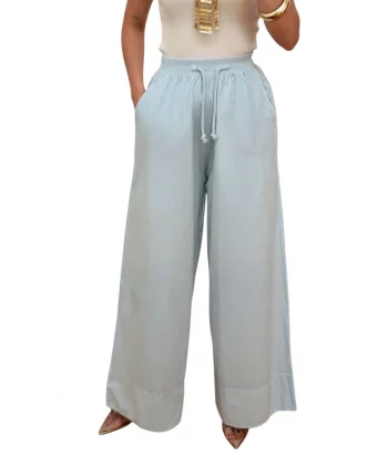 Kadın %100 Pamuk Bol Paça Pantolon Beli Lastikli