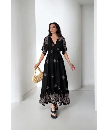 Arin Siyah Desenli Maxi Elbise-Siyah