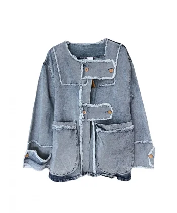 Bohem kadın kot ceket kaftan-mavi