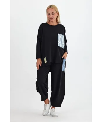 Denim cepli oversize takım-Siyah