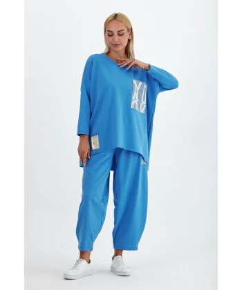 Denim cepli oversize takım-Mavi
