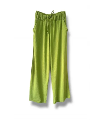 Dökümlü düz kesim bağcıklı pantolon-Yeşil